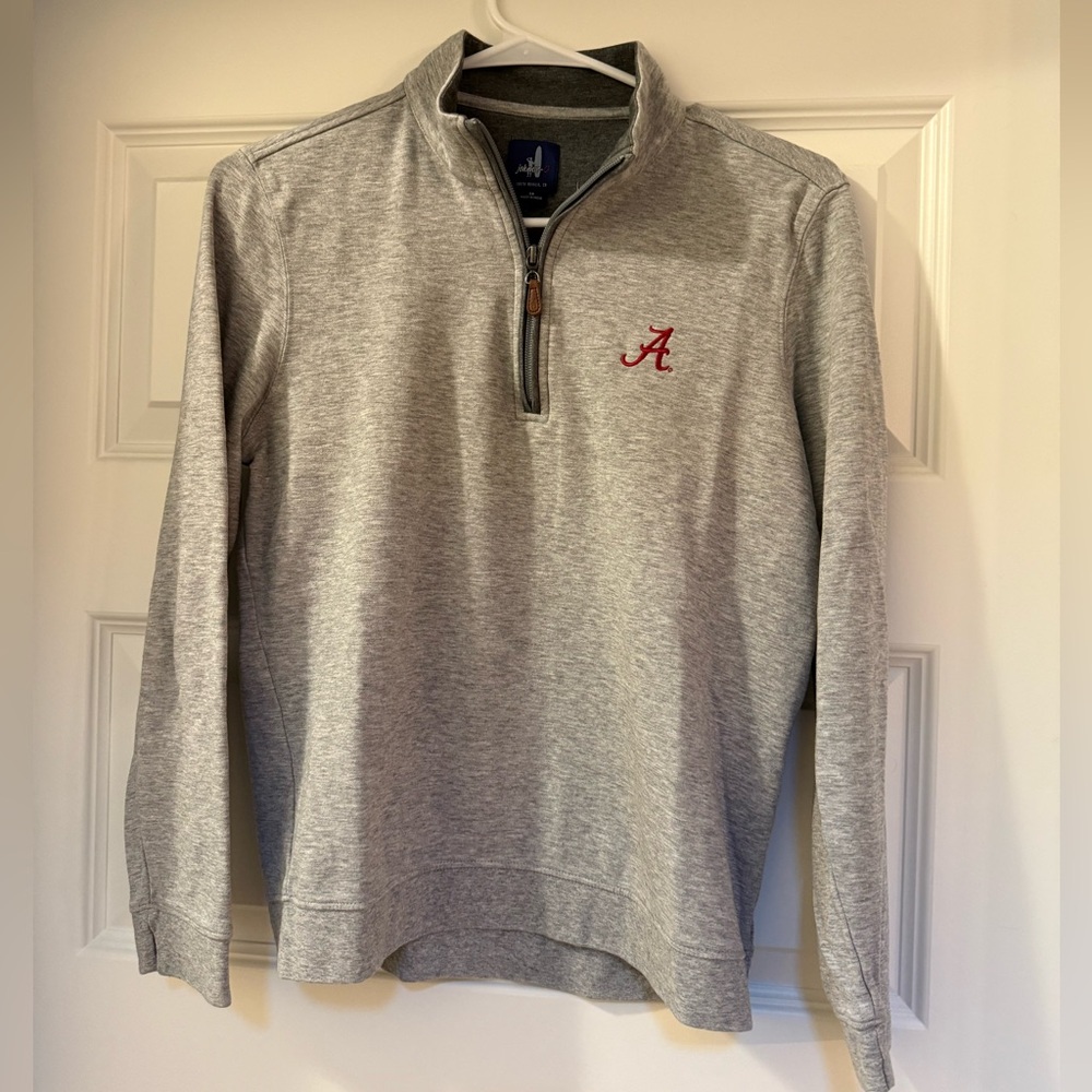 Johnnie-O Gray youth Quarter zip with Alabama logo size 14.